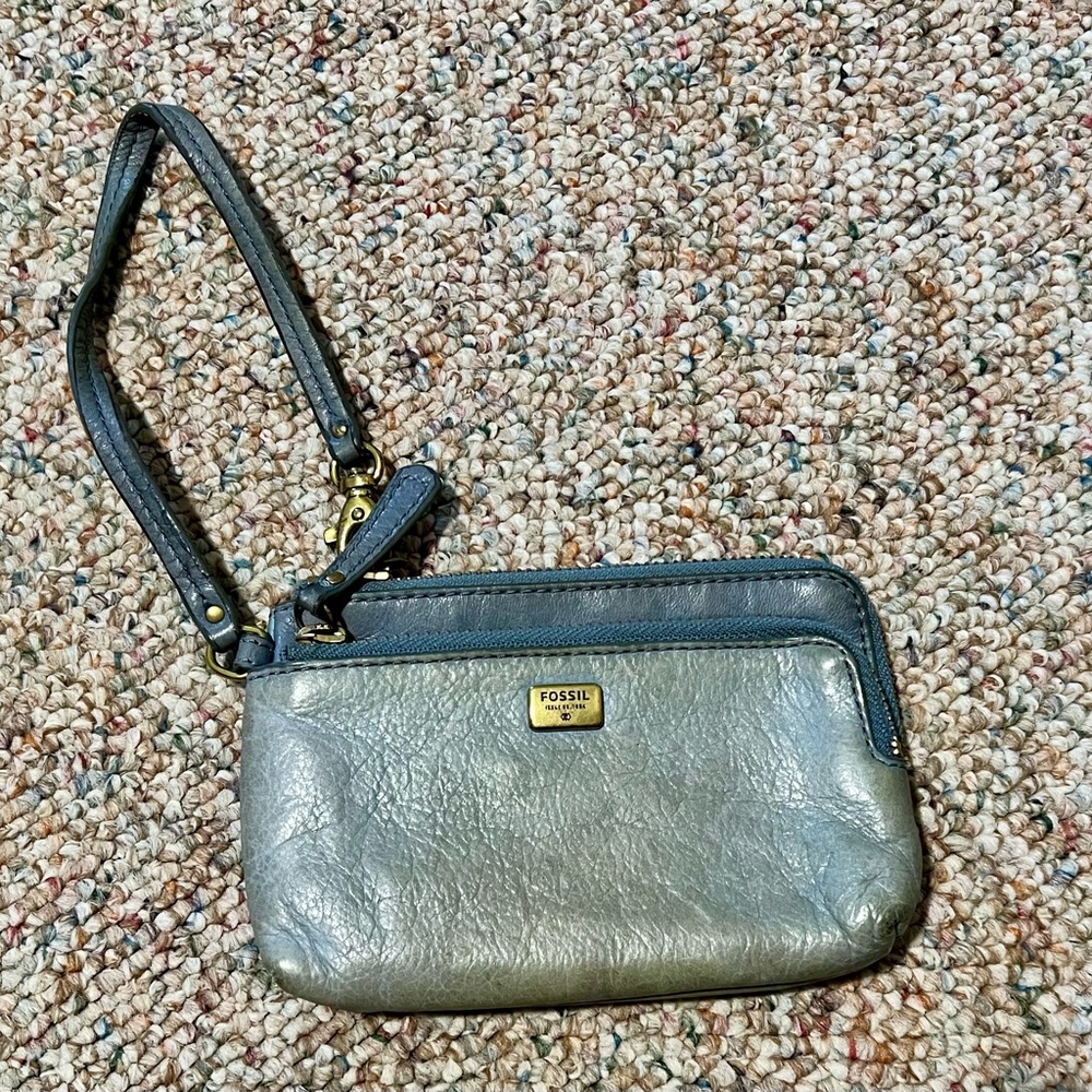 Fossil Light Blue Leather Wristlet -Discount Shipping